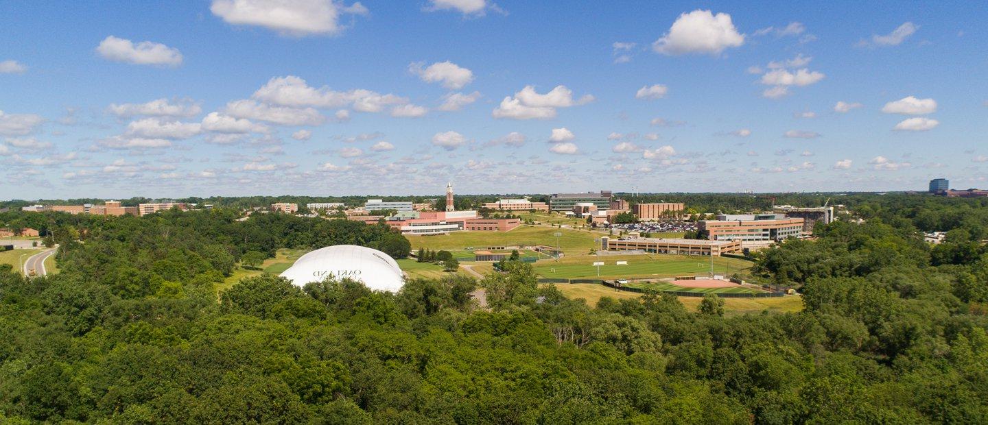 aerial photo from a distance of OU campus